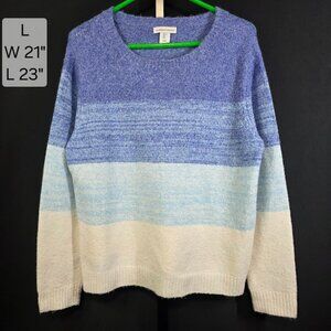 Cupcakes and Cashmere Sweater Womens L Blue Ombre Colorblock Fuzzy Cozy Knit